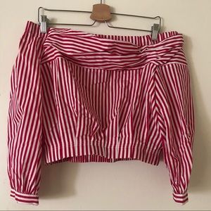 Zara Red & White Striped Off the Shoulder Blouse